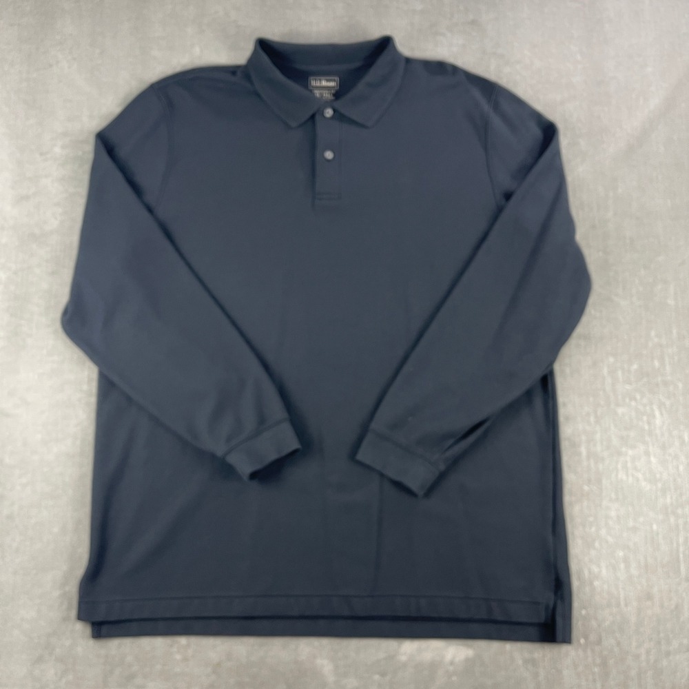 L.L. Bean Mens XL Tall Navy Black Long Sleeve Polo Shirt Traditional Fit